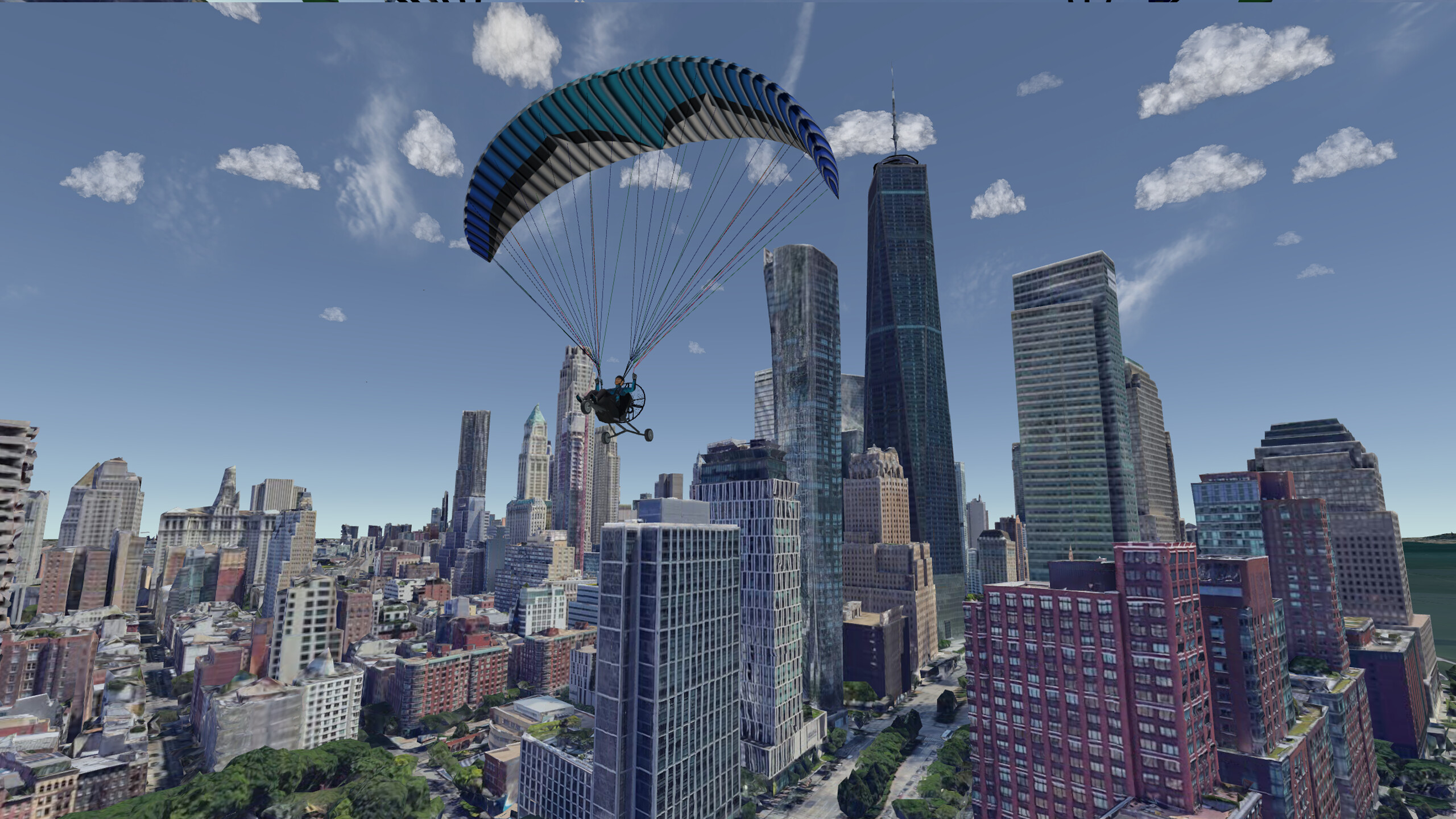 Paragliding between New York City skyscrapers