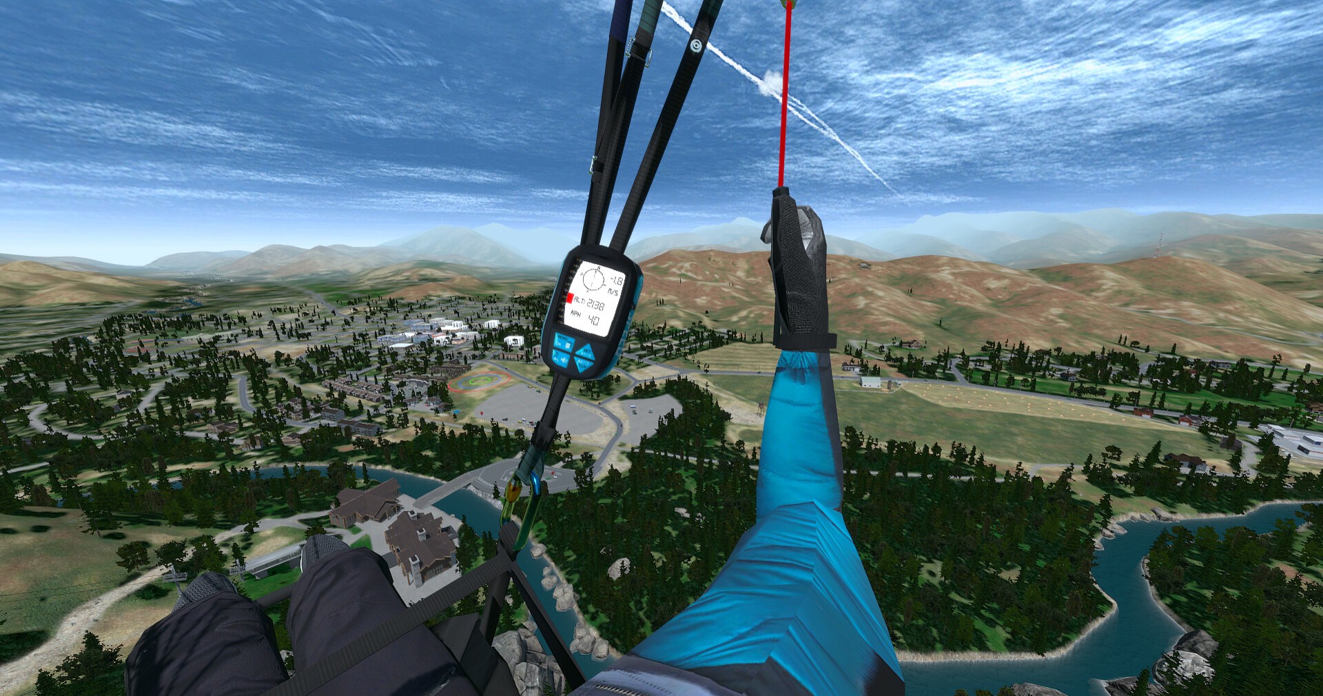 Pilot's view in VR with a flight instrument on the harness