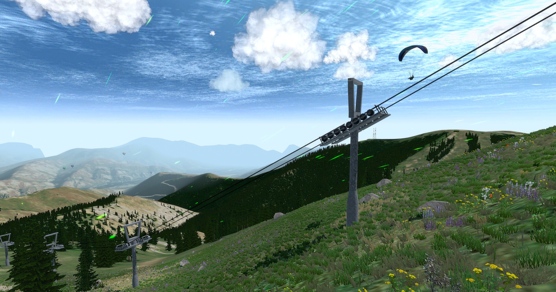 Paragliders flying together over a ridge in multiplayer